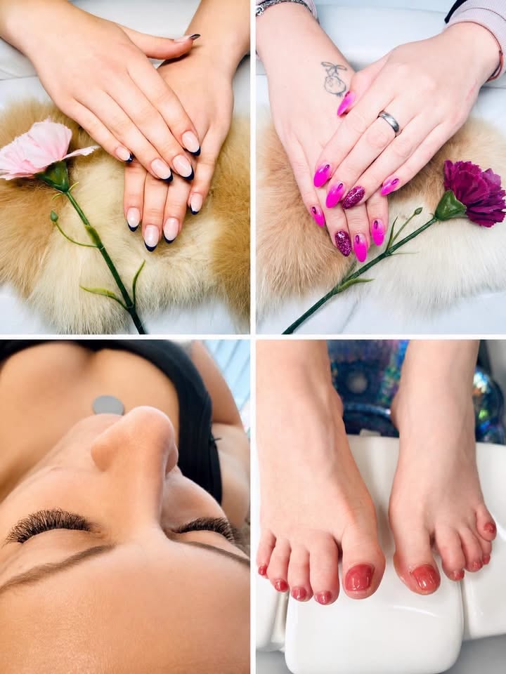 Koláž prací salonu – manikúra, řasy a pedikúra